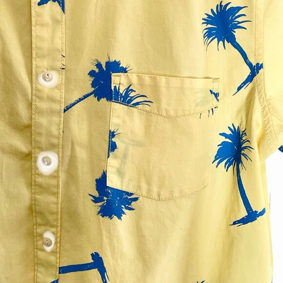Arizona Yellow Blue Palm Tree Print Button Up Shirt Short Sleeves Mens Large - Picture 3 of 8